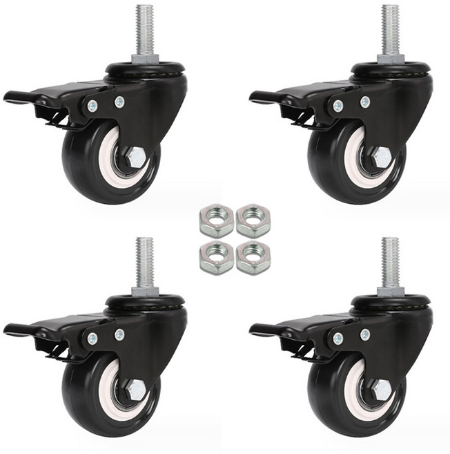 엠파이어 H9RM8BK 우레탄 1.5인치(40mm) 볼트 8mm 회전 브레이크 바퀴, 4개