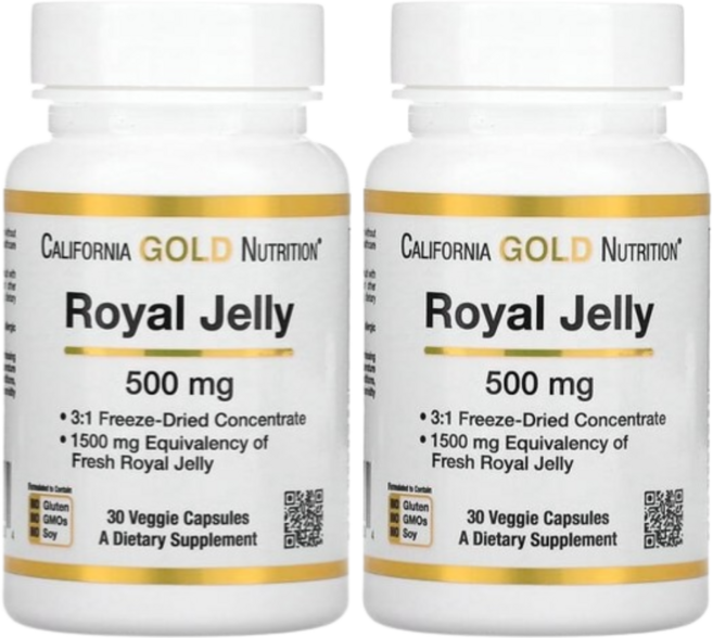 캘리포니아 골드 뉴트리션 로열젤리 농축 동결건조 500mg 30캡슐 2통, 베지캡슐30정x2개, 2개, 30정