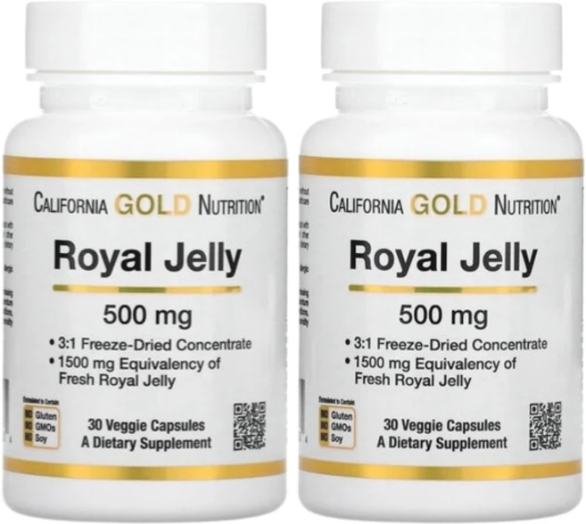 캘리포니아 골드 뉴트리션 로열젤리 농축 동결건조 500mg 30캡슐 2통, 베지캡슐30정x2개, 30정 - 쿠팡