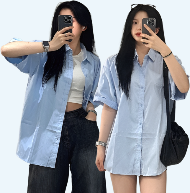 오버핏 카라 반팔 무지 남방 원피스 셔츠