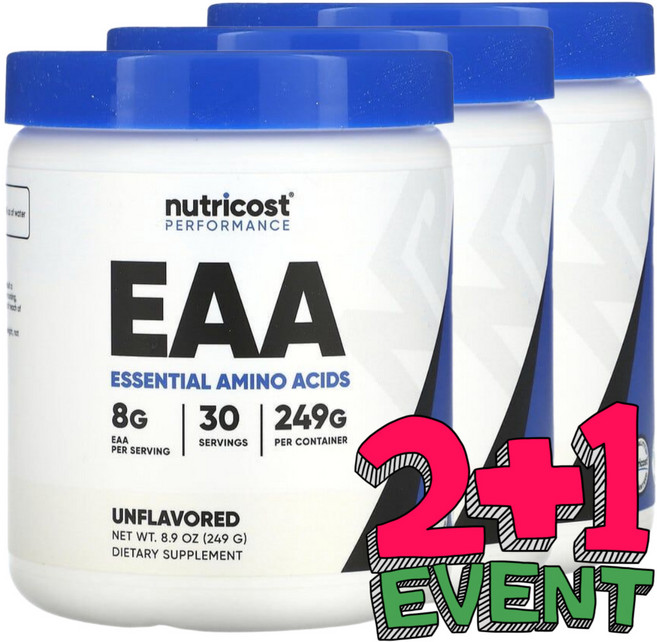 [2+1] 뉴트리코스트 EAA BCAA 함유 필수 아미노산 249g 무맛 / 해외직구 미국정품, 3개