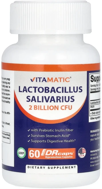 몸관리하세요 겨울입니다 Vitamatic 락토바실러스 살리바리우스 20억 CFU DR 캡슐 60정 특별관리진행, Vitamatic락토바실러스살리바리우스20억CFUDR캡, 1개 - 쿠팡