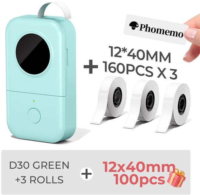 ZODZI D30 무선 라벨 프린터 잉크리스 블루투스 메이커 접착 스티커 기계 DIY 바코드 QR 코드 테이프, 05 D30-GN-DCP1240-160, D30 GN P1240 160