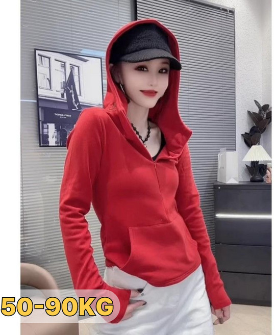 여성 슬림핏 후드집업 날씬한 긴팔 자켓 캐주얼 바람막이 빅사이즈 봄 가을 아우터