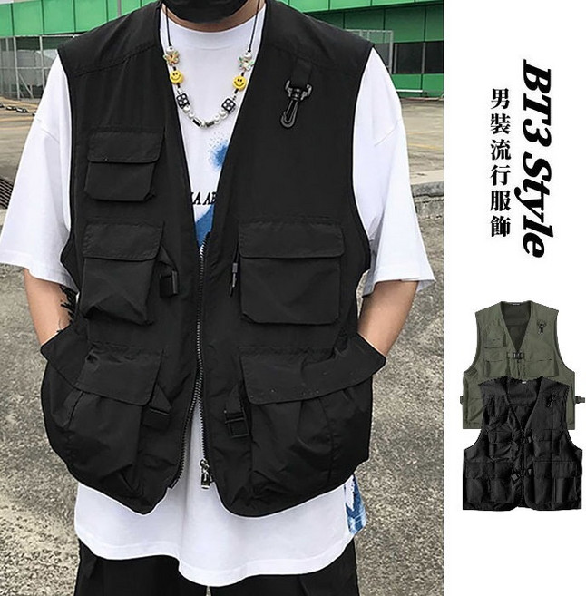 BT3 工裝多口袋機能背心 釣魚背心 戰術背心, 基本薄款-綠XXL(無暗袋)