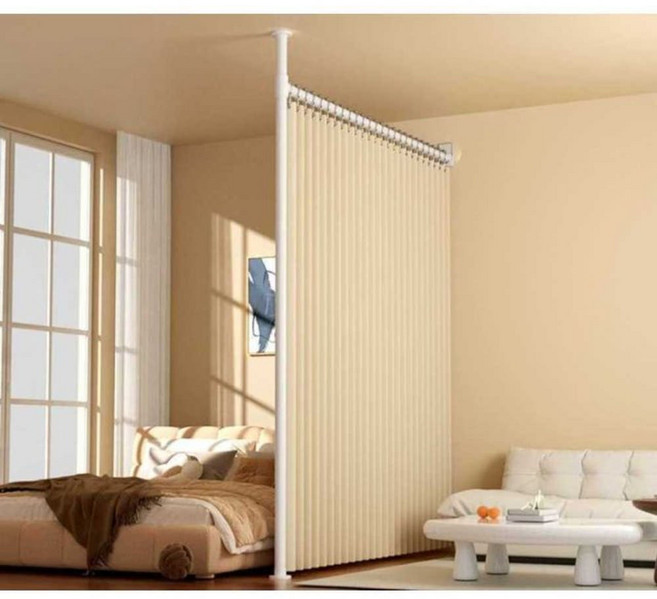 원룸 사무실 무타공 공간분리 파티션 칸막이 행거 가림막 이동식, 그레이커튼