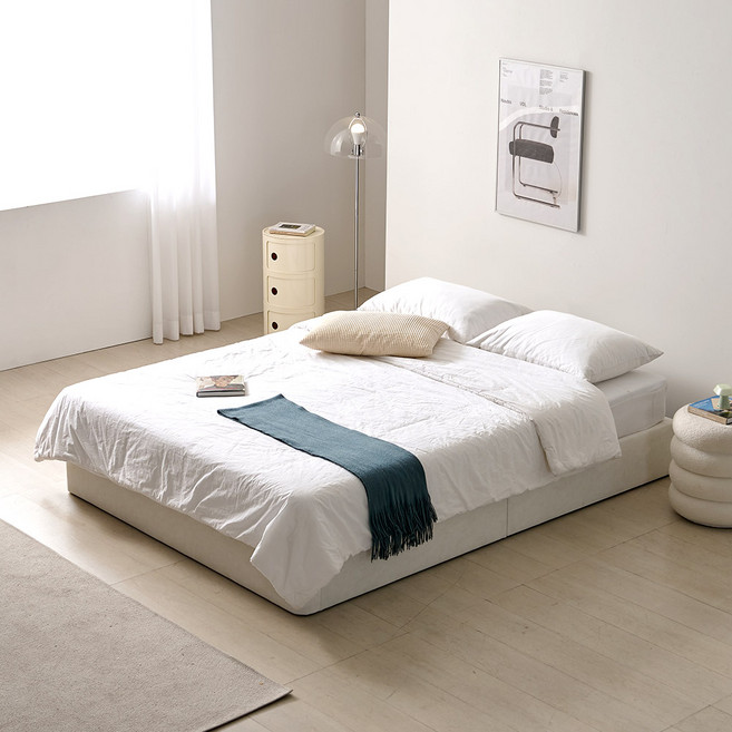 라자가구 스테이플 파운데이션 무헤드 침대 프레임 S/SS/Q/K/LK (헤드 매트 선택), 갤럭시 패브릭_크리미화이트