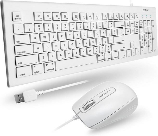 Mac 및 Windows PCMKEYECOMBO용 바로가기 키가 있는 Macaly 104 키 USB 유선 키보드 마우스 콤보 흰색, Pack of 1