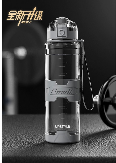 UPSTYLE 運動水壺 美國Tritan進口材質 防摔 便攜 透明灰 1000ml（直飲款）, 透明灰  1000ml（直飲款）, 1個, 1L