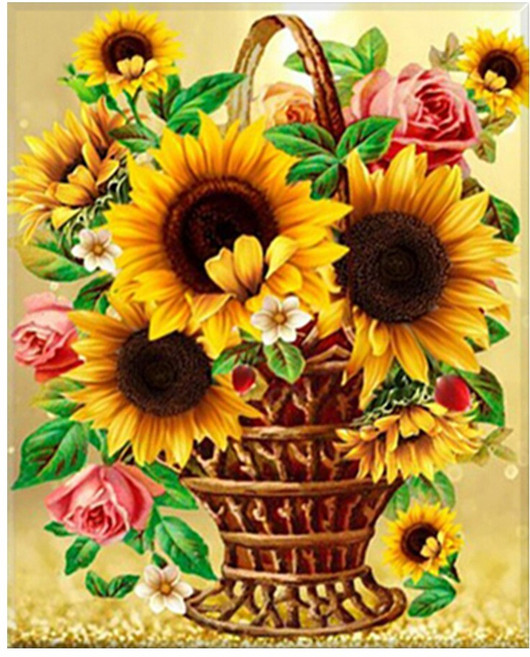 명화풍경 장미와 해바라기 보석십자수 캔버스 40x50cm, 1개, 혼합색상