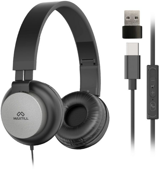 맥스틸 어학용 교육용 인강용 학습용 어린이 초경량 C타입 USB 헤드셋, 블랙, GM-HC60