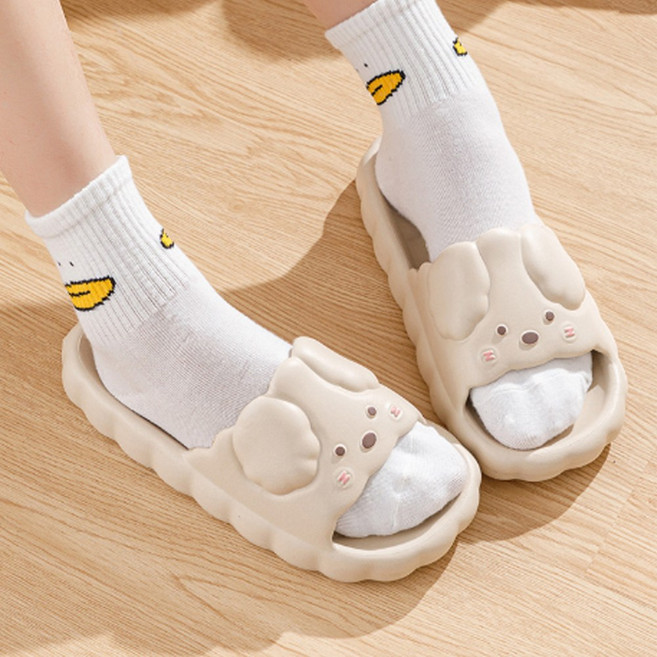 파티굿즈 강아지 커플 슬리퍼 실내화 거실화 사무실 학교 어린이집 유치원 교사, 1개, 베이지