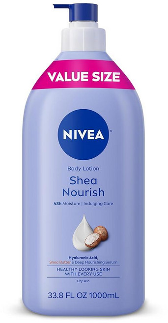 NIVEA Shea Nourish 바디 로션 건조한 피부용 히알루론산 시어 버터 및 딥 너리싱 세럼 48시간 바디 모이스처라이저 100ml(33.8온스) 펌프 병, 1개, 100ml
