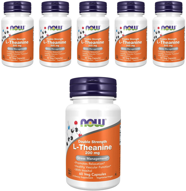 NOW Foods L-茶氨酸素食膠囊 200mg, 60顆, 6罐