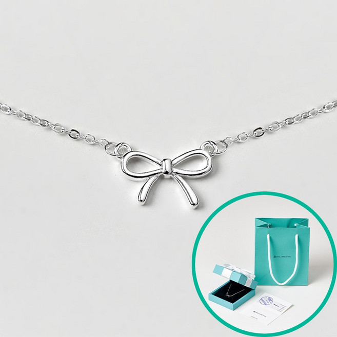 돌리버튼 리본 목걸이 쁘띠 루브앙 925 실버 은목걸이 케이스 쇼핑백 포함