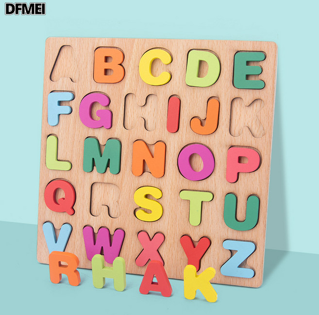 DFMEI 兒童木製拼圖寶寶早教益智玩具手抓板數字配對嵌板廠家, 1個, A-Z字母板:如圖