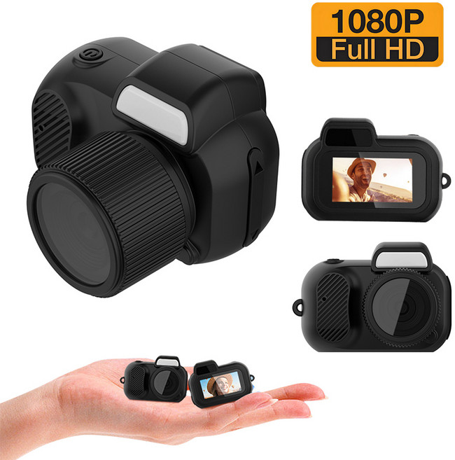 EMITAIM 1080P 미니 디지털 카메라 초경량 휴대용 액션캠 캠코더, 블랙(Black), HDW258D