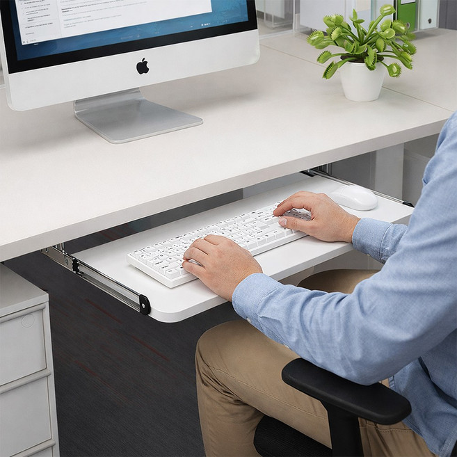 희온 키보드선반슬라이딩 키보드받침대 정리함 키보드선반 책상연장 데스크확장선반, 화이트