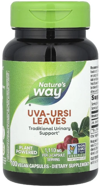 Natures Way 네이처스 웨이 우바 우르시 잎 전통적인 요로 지원 3캡슐 제공량당 1110mg 비유전자 변형 프로젝트 인증 허브 식이 보충제 글루텐 프리 100개의 비건, 1개, 100정 - 쿠팡