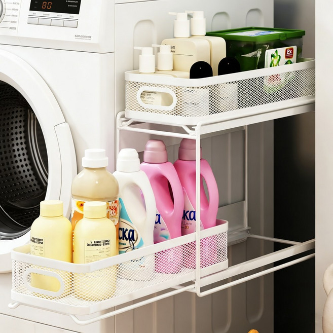 콜콜러브 다용도 슬라이딩 세탁기 냉장고 자석 선반 틈새 정리대 2단, 화이트