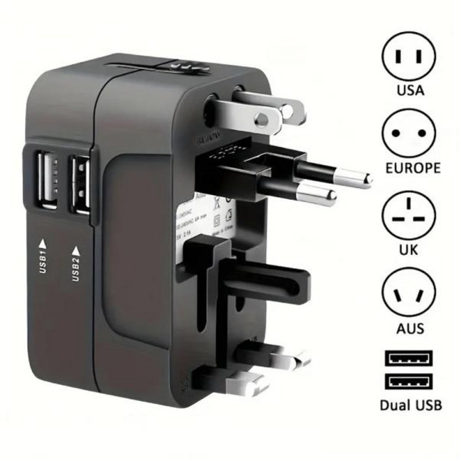 유니버설 여행용 변환 소켓 멀티 플러그 어댑터 충전기 컨버터 220V에서 5V USB 타입-C 아울렛 유럽 미국, 02 Black 1U1C