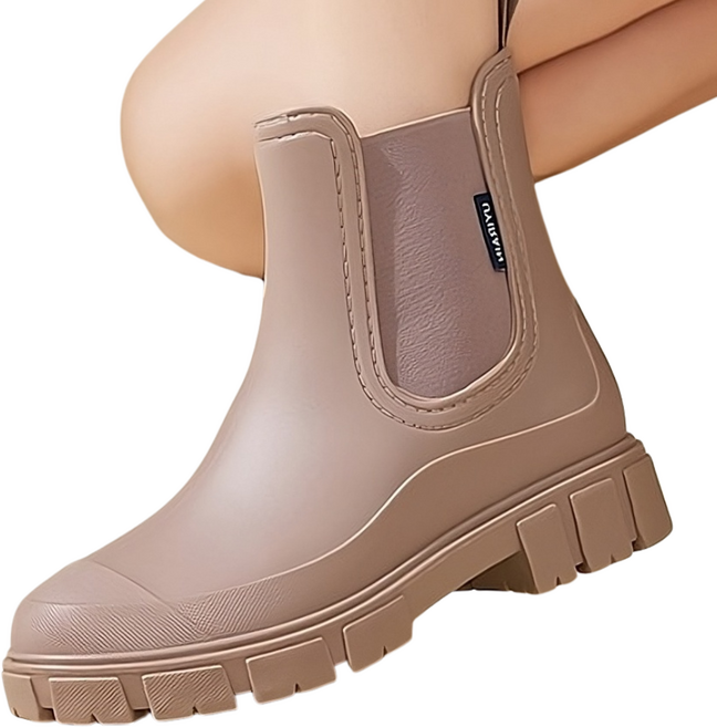슈토리 레인부츠발편한 여성장화 데일리 미들 숏 3CM 미끄럼방지, 1개, 베이지브라운