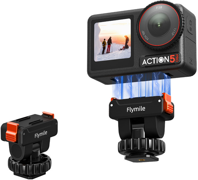 FLYMILE DJI Action 4/5Pro 전용 퀵릴리즈 콜드슈 짐벌 마그네틱 고정 가로세로 촬영, 1개, BLACK