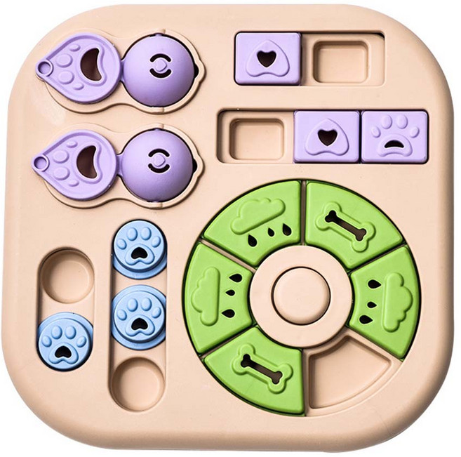 고양이와 개의 사각 플랩 퍼즐 장난감 고양이와 개의 간식 퍼즐 그릇 반려동물 도시락 장난감 IQ 훈련 및 심리적 자극 후각 분리로 인한 불안감 해소 및 바쁜 일정 유지, 1개, 사각플랩 퍼즐 (베이지)