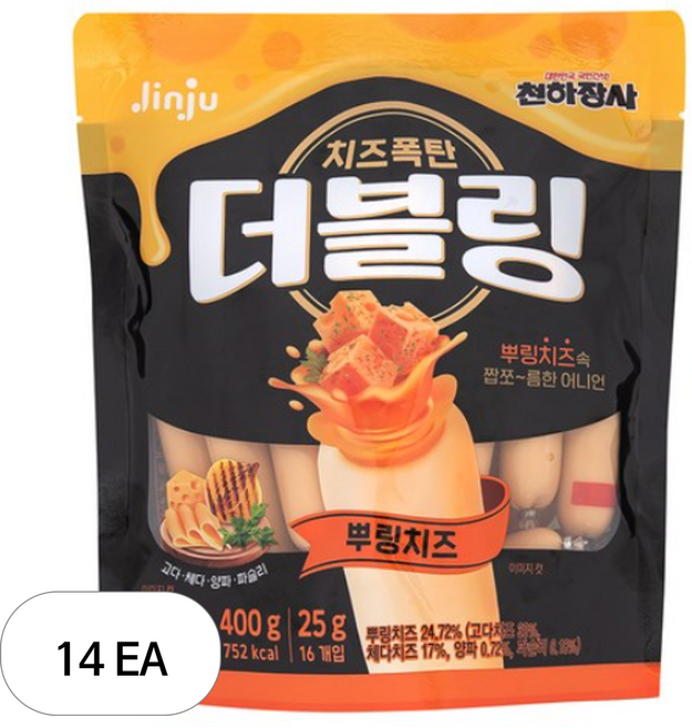 천하장사 더블링 뿌링치즈 파우치, 400g, 14개