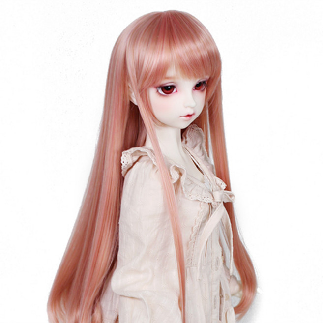 구체관절인형 가발 긴머리 스트레이트 8-9인치 60cm급용 도리스돌 돌스앤, 핑크 (가발만 인형미포함)