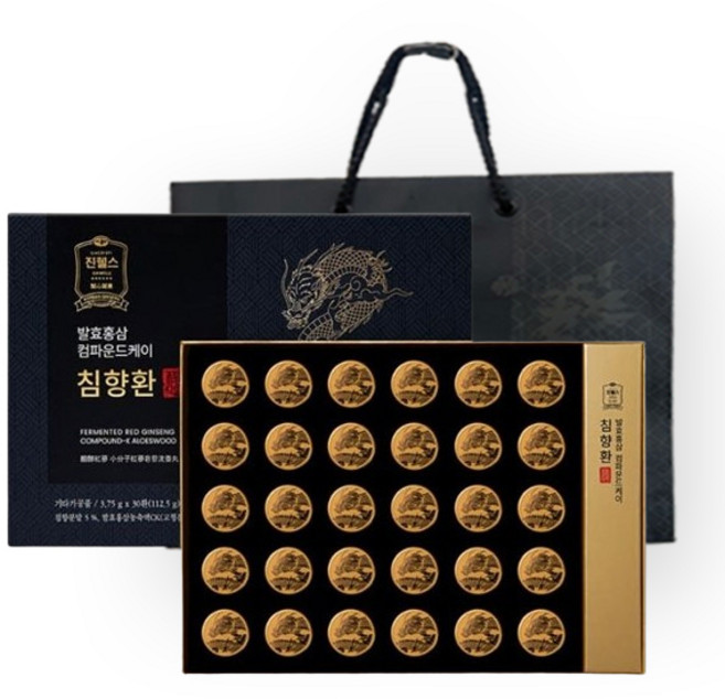 진웰스 발효홍삼 컴파운드케이 침향환 + 쇼핑백세트 3.75g x 30환, 30개, 30회분