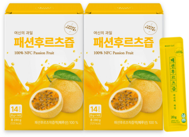 컬러에너지 패션후르츠즙 100% NFC 패션프루트 비타민C 과일즙 14포, 280g