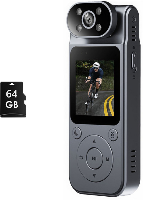 RUN기술 초소형 2K 액션캠 녹음 바디캠 오토바이 블랙박스, 블랙+64GB 메모리