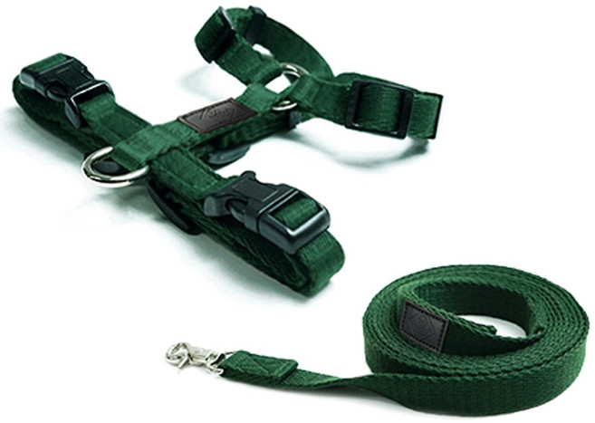 아띠지기 강아지 앞섬방지 H형 하네스 + 웨빙 리드줄 세트, 올리브, 1세트