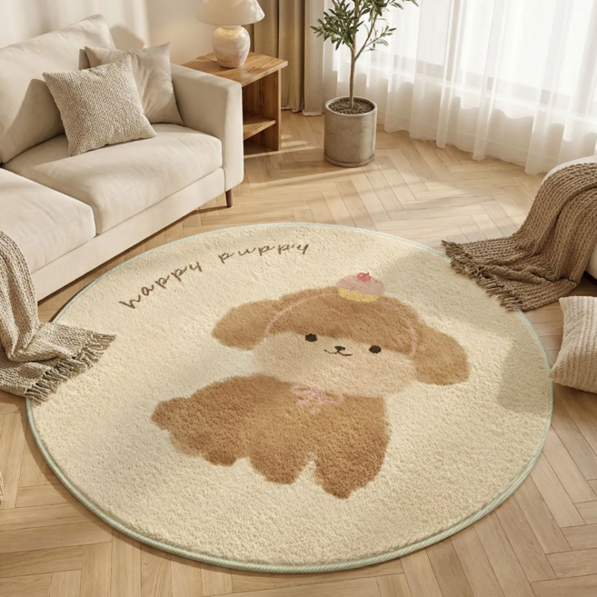 리바시안 포근하고 귀여운 털날림 제로 세탁가능 미끄럼방지 동물 원형 러그