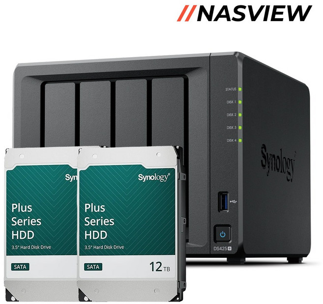 시놀로지 나스 DS425+ 4베이 NAS 원격 설치 지원 [SK네트웍스 3년보증], 24TB (12TBx2)