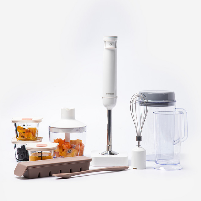도깨비방망이 X 퍼기 퀵앤고 파워 무선 핸드블렌더 이유식 전용 세트, 화이트 오트(이유식세트)