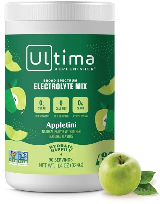 Ultima Replenisher 아이스티 에이드 원액 분말 가루 울티마 리플레니셔 모크타이니 전해질 파우더 음료 믹스 피나 콜라다 90회 분량 6가지 전해질과 미량 미네랄이, Appletini, 1개, 324g - 쿠팡