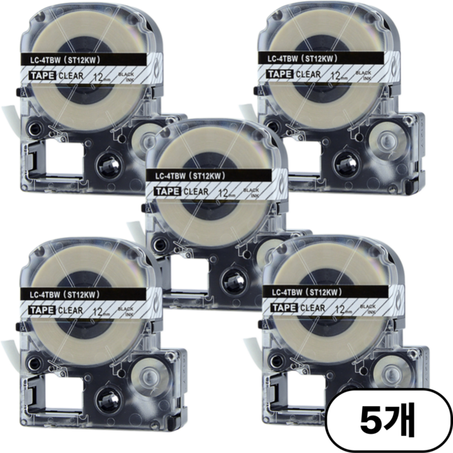 집으로프레시 앱손 라벨 테이프 호환, 12mm, 투명배경_검은글자 5개세트