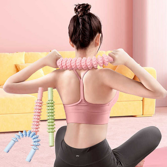 도매창고 휘어지는 마사지 지압 롤러 10구 스틱 요가 마사지봉 안마봉 뭉친근육 셀프 허벅지 스프링 어깨 발 탄성, 1개, 휘어지는마사지스틱-10구-그린