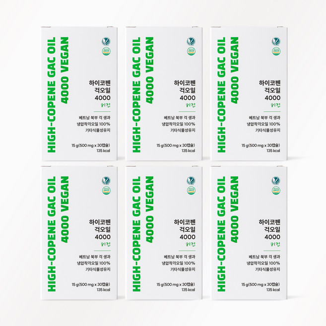생과에서 추출한 하이코펜 걱오일 4000 비건, 6박스, 30정