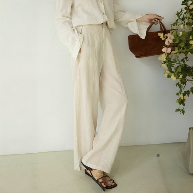 ZAJA 여성 린넨 바지 여름 하이웨스트 와이드팬츠 캐주얼룩 데일리룩