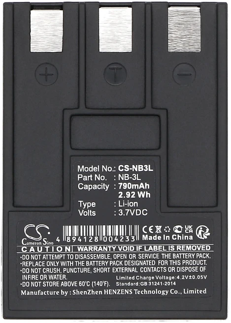 3.7V 790mAh 카메라 배터리 NB-3L 캐논 디지털 IXUS 700 750 i5 30 SD10 L2 L용, 01 CS-NB3L