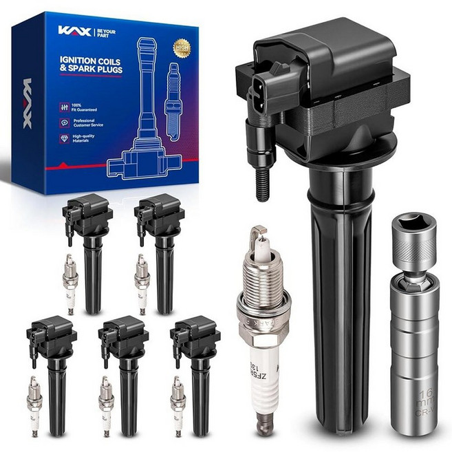 KAX 점화 코일 및 이리듐 스파크 플러그 4개 세트 자석 소켓 포함 혼다 2017-2020 시빅 시 2017-2022 CR-V 1.5L 2023 시빅 타입 R UF7, UF269 - 6Pk Coils & 6Pk Plugs