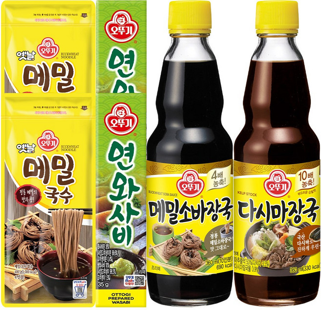 오뚜기 메밀소바장국 360ml 1개+다시마장국 360ml 1개+옛날국수 메밀국수 400g 2개+연와사비 35g 2개, 1세트