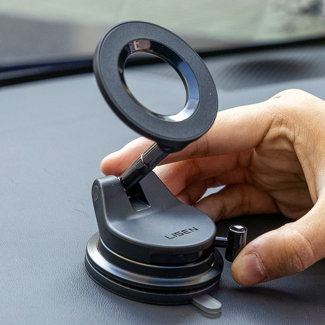 Lisen 이지스냅 차량용 진공흡착식 대시보드 맥세이프 거치대, 블랙, 1개