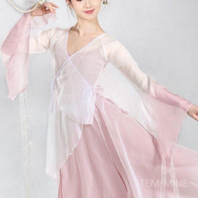 한국무용바지 한국무용 치마바지 와이드 현대 무용복 풀치마 연습복 의상 쉬폰 투톤 바지, XL, 4. 그라디언트 핑크 (스커트)