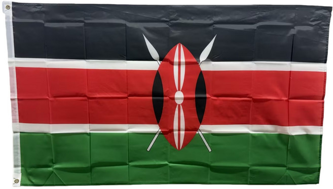 케냐국기 Kenya flag 90x150cm 폴리에스터 90g 금속 고리 이중 스티치 마감, 1개, MIXED COLOUR