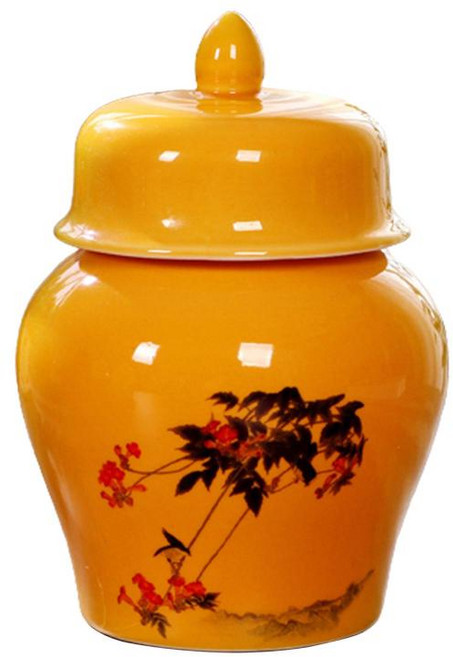 QDY 세라믹 차 용기 뚜껑이있는 도자기 화분 수 책상 보관 냄비 침실 캐비닛 식탁을위한 사원, 기대어 있는 나무, 10.5cmx15CM, 1개