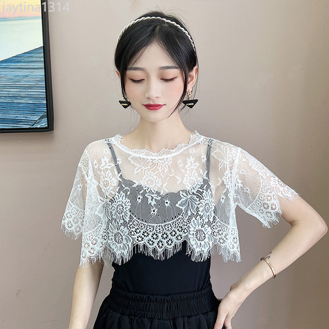 韓版蕾絲短袖假領子女裝上衣